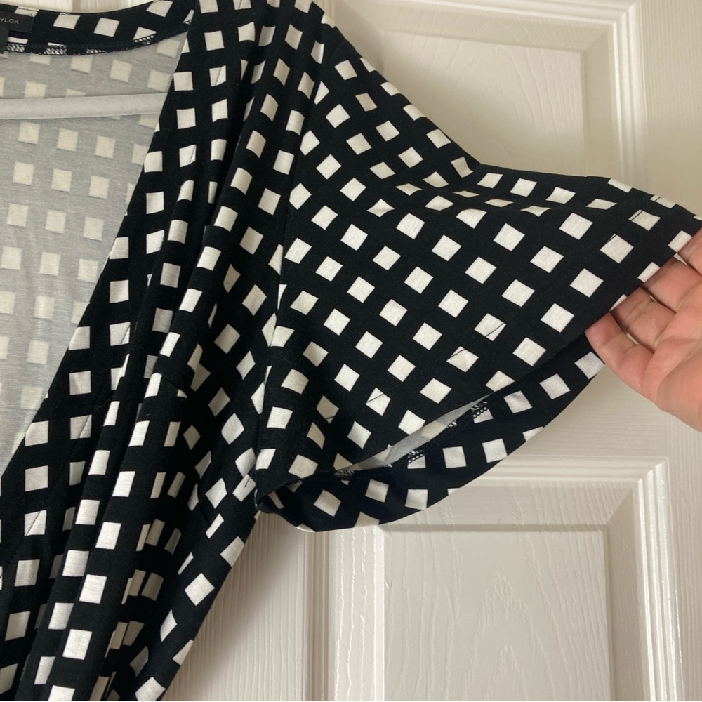 Ann Taylor Polka Square Plaid True Wrap Stretch Dress 10 Black/White Short Sleev - Picture 10 of 16